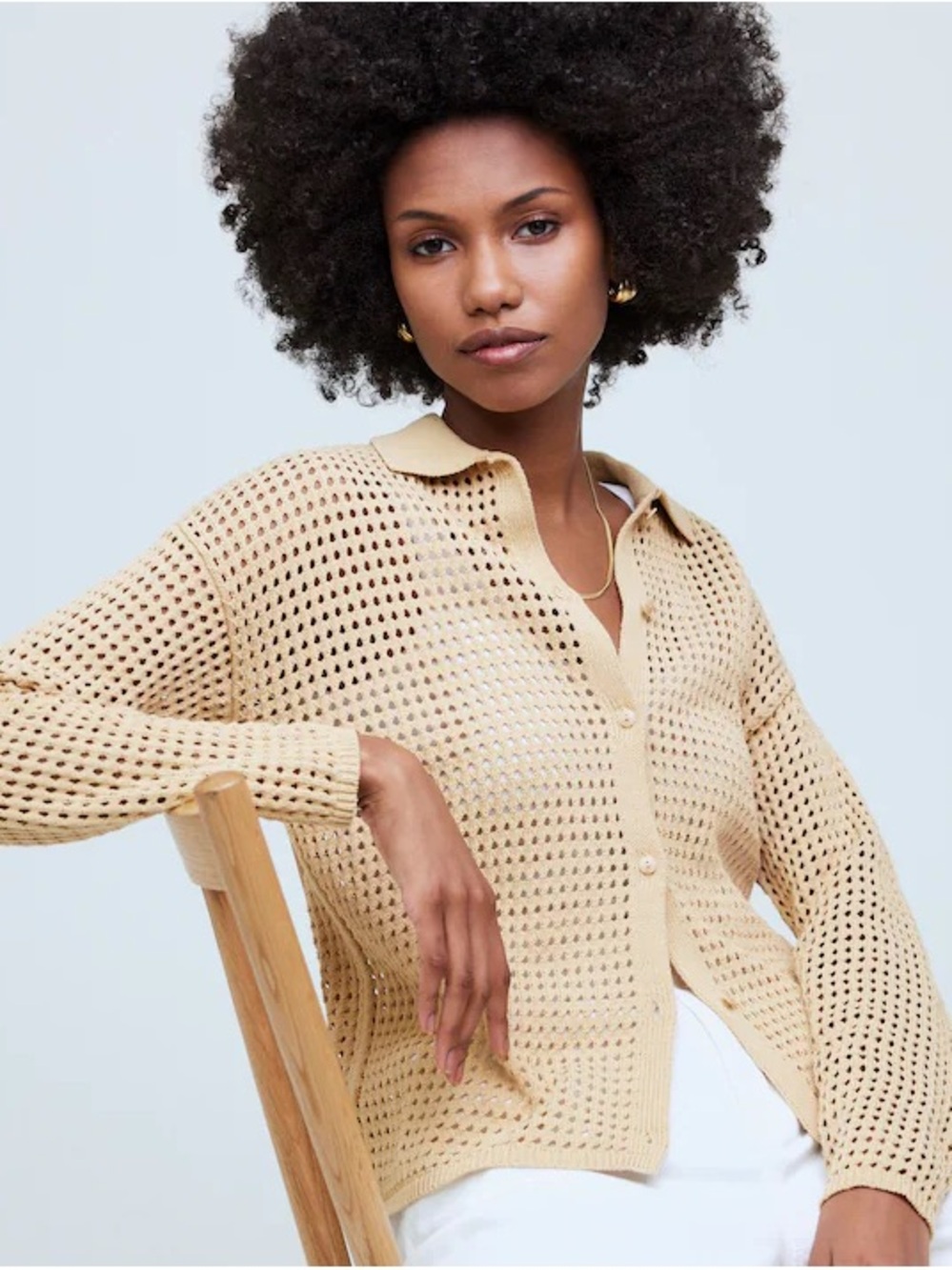 Madewell Open-Stitch Polo Cardigan Sweater